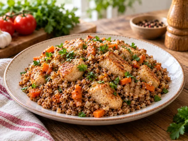 Гречка с курицей на сковороде