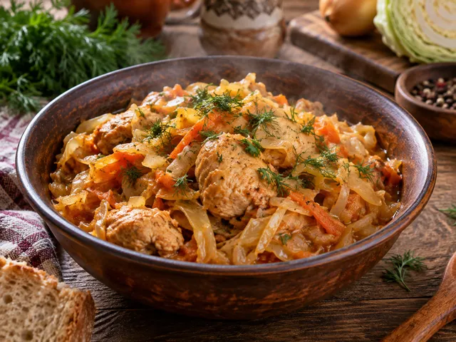 Тушёная капуста с курицей